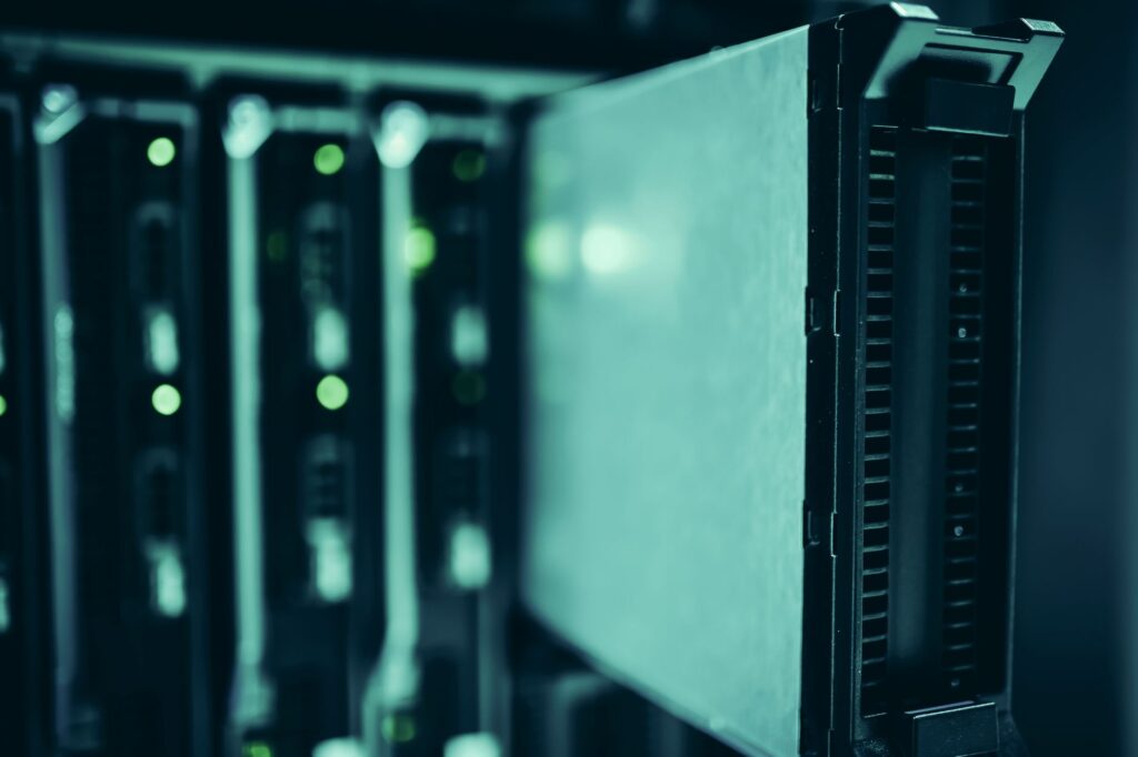 Rows of server racks in a data centre